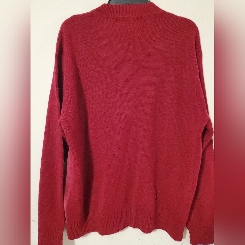 Vintage Lacoste Velour Textured Burgundy V-Neck Cardigan with Croc Logo XL - Picture 8 of 9